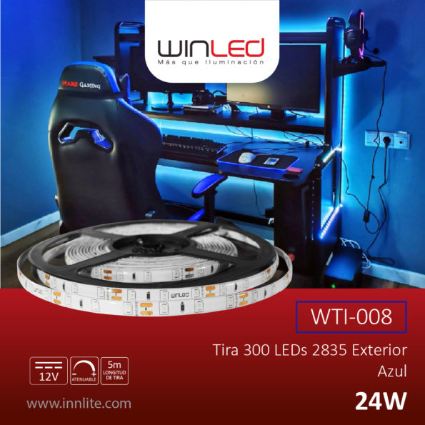 WIN- TIRA 300 LEDS 2835 5M 24W EXTERIOR AZUL