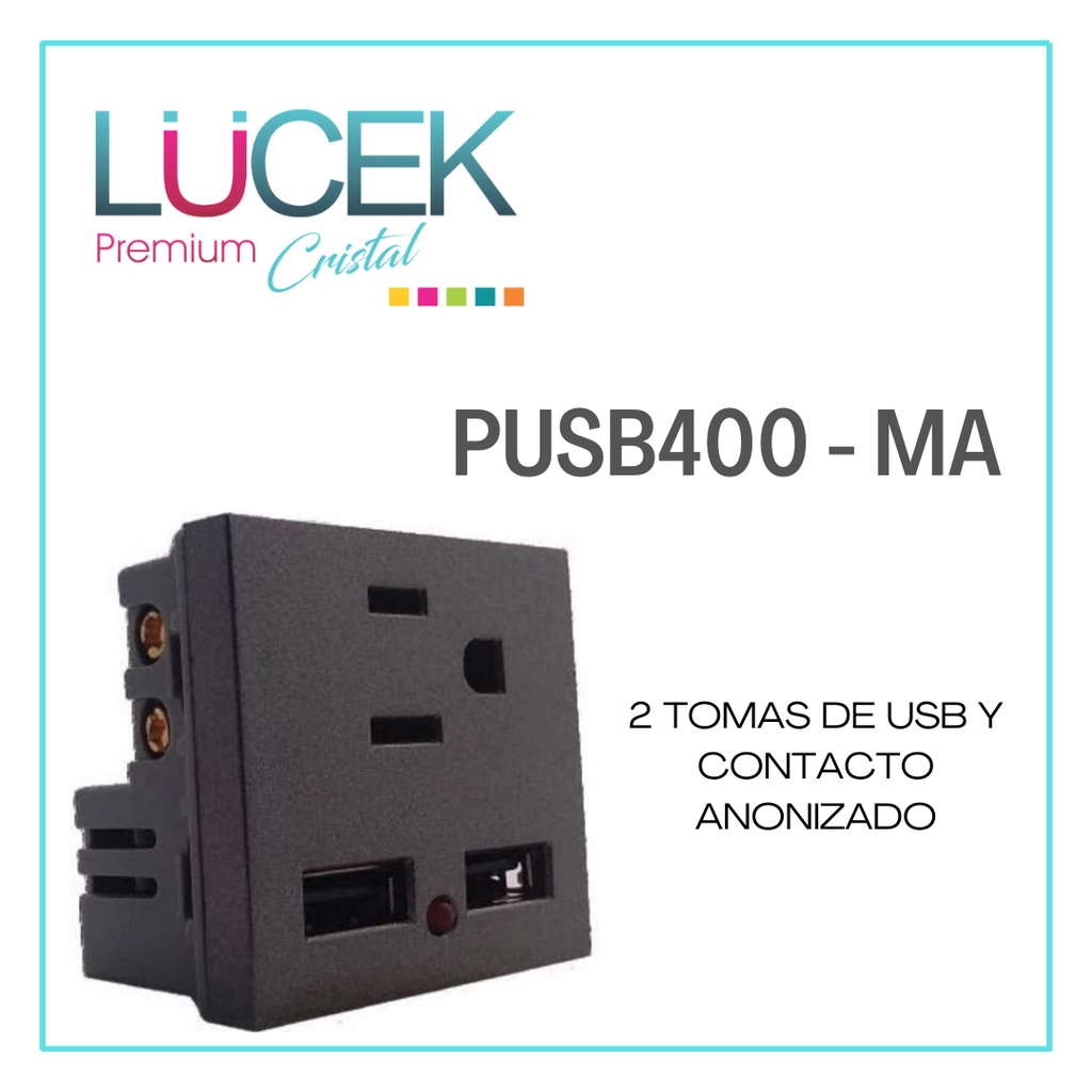 LCK- 2 TOMAS DE USB Y CONTACTO ANODIZADO