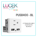 [PUSB400-BL] LCK- 2 TOMAS DE USB Y CONTACTO BLANCO