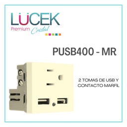 [PUSB400-MR] LCK- 2 TOMAS DE USB Y CONTACTO MARFIL