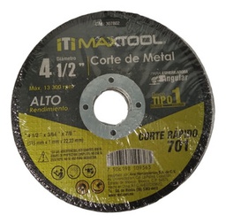 [307803] Disco corte de metal 4 1/2&quot; x 1.6mm, TIPO 1 Maxtool